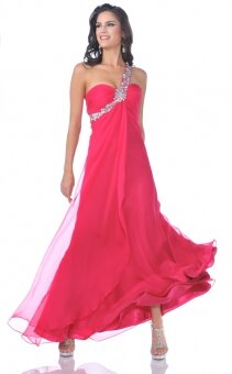 A-line One Shoulder Tulle Watermelon Ankle-length Evening Dress