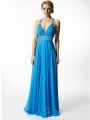 Sheath/Column V-neck Blue Beading Chiffon Floor-length Dress