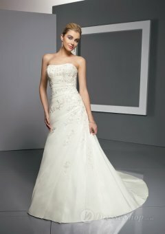 A-line Strapless Embroidery Taffeta Sweep Train Bridal Gown