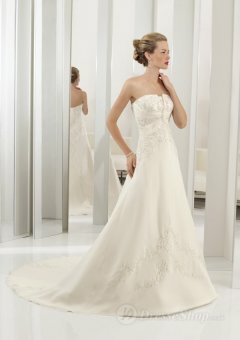 A-line Strapless Embroidery Taffeta Sweep Train Bridal Gown
