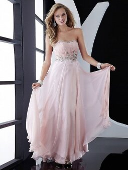 A-line Sweetheart Pearl Pink Beading Chiffon Floor-length Dress