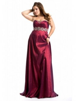Taffeta Sweetheart Beading A-line Burgundy Floor-length Plus Size Dress(DSPLZD008)