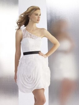 A-line One Shoulder Chiffon Short/Mini Lace White Wedding Dresses