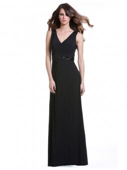 Sheath/Column V-neck Chiffon Floor-length Black Sashes / Ribbons Evening Dress