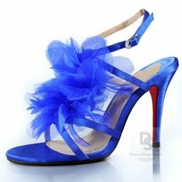 blue satin open toe flower stiletto Sandal