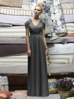 A-line V-neck Pleating Floor-length Gray Chiffon Dresses