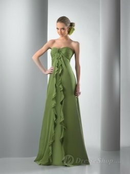 A-line Strapless Green Chiffon Ruche Floor-length dress