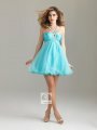 A-line Halter Light Sky Blue Sequined Tulle Short/Mini Dress