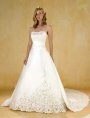 A-line Strapless Embroidery Satin Sweep Train Wedding Dress