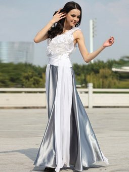 Sheath/Column One Shoulder Silver Hand-Made Flower Elastic Woven Satin Floor-length Dress