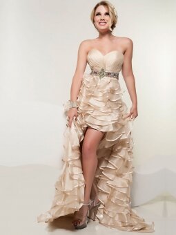 A-line Sweetheart Organza Asymmetrical Sleeveless Tiered Prom Dresses