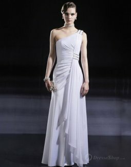 A-line One Shoulder Pleating Sequined Chiffon Floor-length Evening Gown