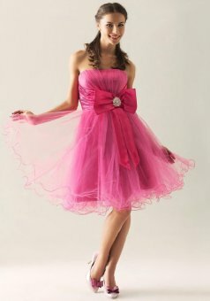 A-line Strapless Bow Tulle Knee-length Dress