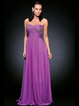 Empire Sweetheart Lilac Beading Chiffon Floor-length Dress