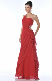 A-line One Shoulder Chiffon Red Floor-length Evening Dress