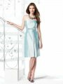 Column Strapless Blue Taffeta Belt Knee-length dress