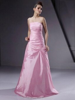 A-line Strapless Taffeta Floor-length Sleeveless Beading Formal Dresses