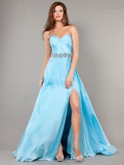 A-line Sweetheart Chiffon Floor-length Blue Split Front Prom Dresses