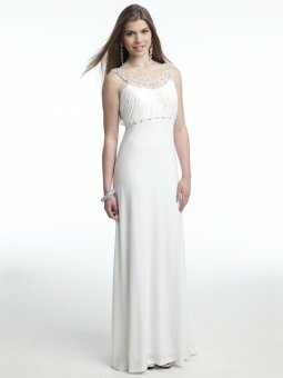 Sheath/Column Scoop Chiffon Ankle-length White Beading Evening Dresses