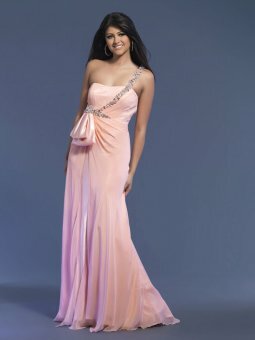 Sheath/Column One Shoulder Chiffon Floor-length Pink Beading Prom Dresses