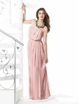 Column Strapless Pink Chiffon Pleated Floor-length dress