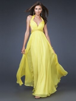 A-line Halter Chiffon Floor-length Daffodil Beading Evening Dress