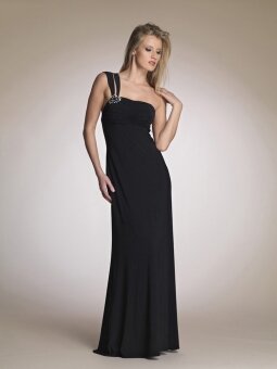 Sheath/Column One Shoulder Chiffon Floor-length Black Beading Prom Dresses