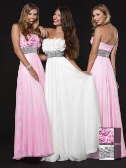 A-line Strapless Chiffon Floor-length Pink Flowers Prom Dresses