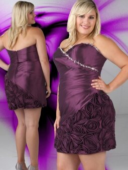 Sheath/Column Sweetheart Jeweled Handmade Flower Taffeta Purple Short/Mini Plus Size Dress