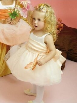 Square Ball Gown Knee Length Sash White Tulle Flower Girl Dress (FLGL0024)