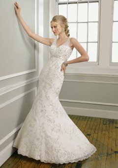 Mermaid V-neck Embroidery Lace Sweep Train Bridal Gown