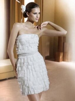 White Chiffon Sheath/Column Delaminaon Strapless Short/Mini Wedding Dress DSSRTD008