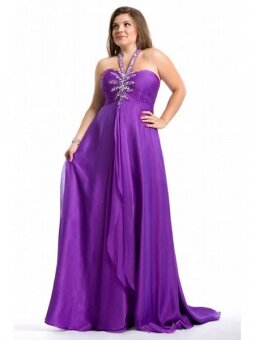 Taffeta Halter Jewel A-line Purple Floor-length Plus Size Dress(DSPLZD016)