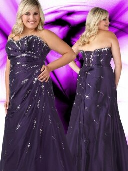 A-line Sweetheart Beading Pleating Taffeta Purple Floor-length Plus Size Dress