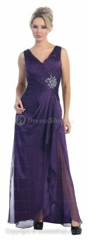 A-line V-neck Tulle Purple Floor-length Evening Dress