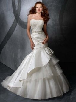 Trumpet/Mermaid Strapless Beading Satin Court Train Wedding Dress