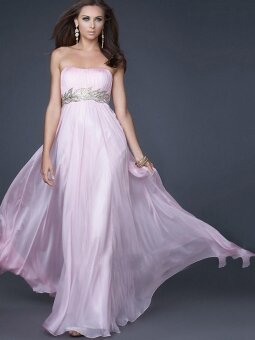 Empire Strapless Pearl Pink Beading Chiffon Floor-length Dress