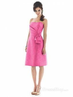 A-line Strapless Pink Taffeta Ruche Knee-length dress