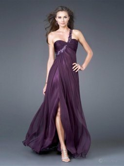 A-line One Shoulder Grape Applique Chiffon Floor-length Dress