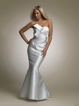 Trumpet/Mermaid Strapless Satin Floor-length White Beading Prom Dresses