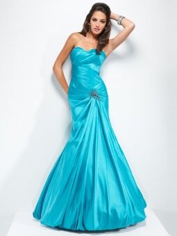 Trumpet/Mermaid Sweetheart Blue Beading Taffeta Floor-length Dress