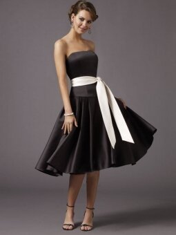 A-line Strapless Satin Knee-length Sleeveless Sashes / Ribbons Prom DressesWPBD0097