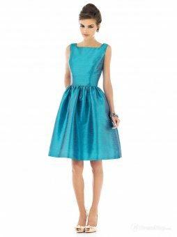 A-line Square Pleating Tea-length Emerald Stain Dresses
