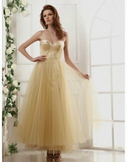 A-line Sweetheart Vintage Tulle Ankle-length Dress