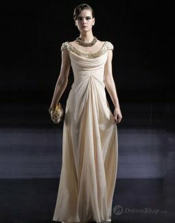 A-line Scoop Sequined Pleating Chiffon Floor-length Evening Gown