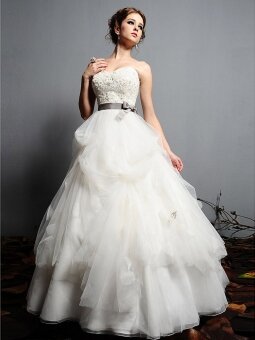 Ball Gown Sweetheart Embroidery Organza Sweep Train Wedding Dress