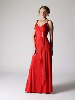 Sheath/Column V-neck Red Ruffles Chiffon Floor-length Dress