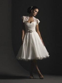 White A-line Sweetheart Tea Length Chiffon Belt Wedding Dresses