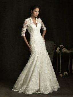 A-Line V-neck Lace Chapel Train Wedding Dress