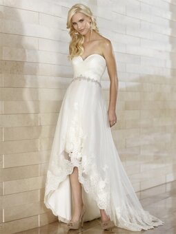 A-line Sweetheart Tulle Satin Asymmetrical Lace Wedding Dresses